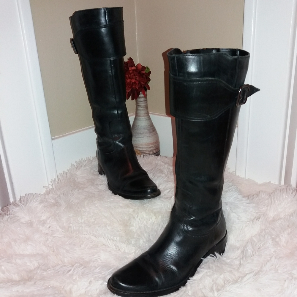 Clarks Tall Black Moto Style Leather Riding Boots